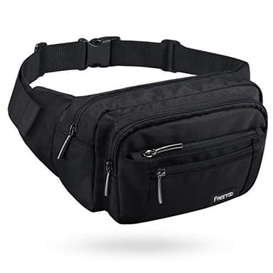 FREETOO Marsupio con 5 Tasche Marsupio Bum Bag cintura regolabile singola spalla per escursionismo casuale bicicletta nera Nero (Nero)
