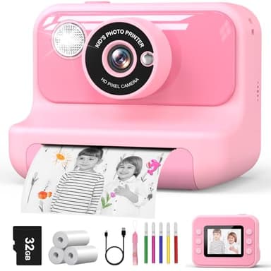 Hangrui Macchina Fotografica Bambini Istantanea, 2,4 Pollici Fotocamera Istantanea Bambini con 32G Scheda,20MP/1080P Fotocamera Digitale Bambini,Giocattolo Regalo di Natale Bambino e Bambina 3-10 Anni
