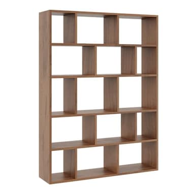 KUBUTKU Libreria grande da parete con 15 scomparti, 141 x 105 x 18 cm, decorazione per soggiorno, camera da letto, ufficio (noce), REGAL-50