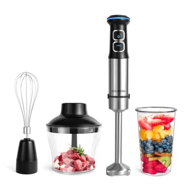 1500W Frullatore a Immersione, Kolohoso 4 in 1 Minipimer in Acciaio Inox, Multifunzione Mixer Immersione 21 Velocità Regolabili, Frullatore con Frusta, 800ml Misurino un 600ml Tritatutto, senza BPA