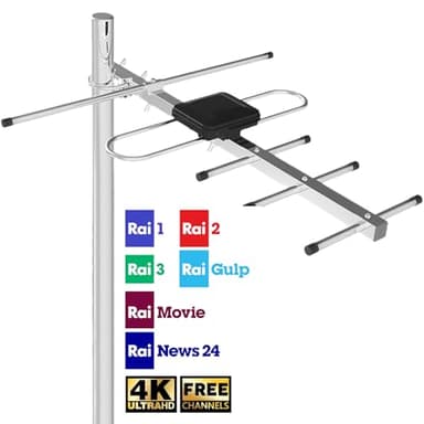 Antenna TV Esterna - Antenna TV Amplificata Potente a Lunga Portata, Facile Installazione, Supporta 4K 1080p VHF UHF DVB-T/DVB-T2, Cavo Coassiale da 8m