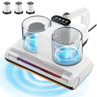 JPHYLL Aspiratore Antiacaro per Materassi Aspirapolvere Antiacaro Potenza di Aspirazione 16Kpa Aspirapolvere da Letto con Luce UV-C con 3 Filtri HEPA Tecnologie a Rullo Termica ad Ultrasuoni Bianco