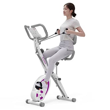 leikefitness Bicicletta stazionaria pieghevole, cyclette reclinata con fasce di resistenza per braccio, sensore di impulsi, monitor LCD e bicicletta da interno facile da montare, 2280 (viola)