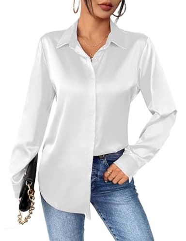 Zeagoo Camicia da Donna in Raso di Seta Camicetta Elegante Bluse Scollo a V Camicia a Maniche Lunghe Button Down a Tinta Unita Shirts Classico Tops