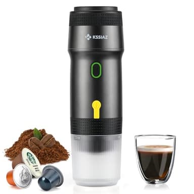 Kssiaz Macchine per Caffè Espresso Portatili, Caffettiera Espresso Elettrica con Autoriscaldamento, USB e Caricatore per Auto, Mini Caffettiera per Campeggio, Escursionismo, Viaggi, Ufficio, Nero