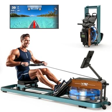 MettleMatic Vogatore Professionale per Casa，Vogatore Pieghevole per Casa Bluetooth con Supporto Regolabile per Tablet,Vogatore ad Acqua Pieghevoli Pre-assemblati al 98%, Capacità di Carico di 160 kg