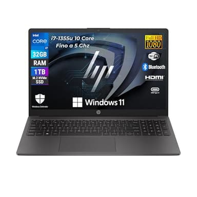 HP 250 G10, Intel Core i7-1355U 10 Core 3.7 Ghz, Computer portatile Notebook Display 15.6" Full HD, Ram 32 GB DDR4-SDRAM 1 TB SSD, Wi-Fi 5, Windows 11 Pro