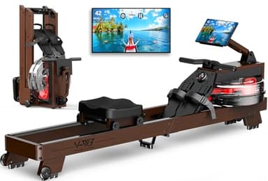 MettleMatic Vogatore pieghevole per casa, Vogatore Professionale Bluetooth ad Acqua con Supporto per Tablet, 175 kg Capacità di Carico, Altezza Massima dell'utente Fino a 200 cm, 2 Anni Garanzia