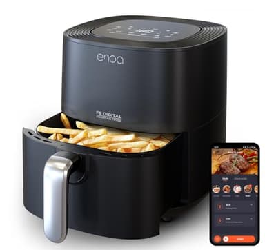 ENOA F6 Friggitrice ad Aria 5,5L, 8 Programmi, 85% meno Grassi, Capacità XXL fino a 8 Persone e minimo ingombro, Ricettario Cartaceo e Controllo App