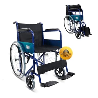 Mobiclinic®, Sedia a rotelle pieghevole, Alcázar, Freno manuale, Poggiapiedi fissi e braccioli pieghevoli, Marchio europeo, Carrozzina, Seduta 46 cm, Colore blu/nero
