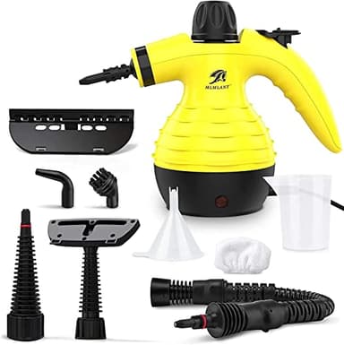 Pulitore a Vapore Portatile, MLMLANT, Multiuso con 9 Accessori per Rimuovere le Macchi da Pavimena, Moquette, Tende, Seggiolini Auto, Cucina, Cimici, Bagni e Altro (Yellow) (blue) (yellow)