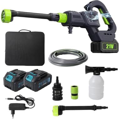 Pulitore ad alta pressione 200 bar, pulitore ad alta pressione senza fili, idropulitrice ad alta pressione sulla batteria 4,0 Ah, 15000 mAh, ugello 6 in 1 e tubo 5 m, pulitore ad alta pressione 3000 W