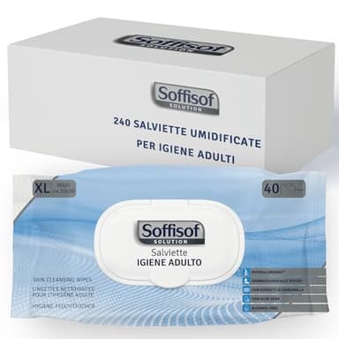 Soffisof Salviette Umidificate per Anziani - 240x Salviette Adulti XL 20x30 cm - 6 Confezioni da 40 Salviette Corpo e Igiene Intima