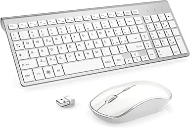 JOYACCESS Tastiera e Mouse Wireless, Tastiera Wireless Silenziosa e Mouse Senza Fili da 2400 DPI, con 2.4G USB Ricevitore, Layout Italiano QWERTY, per PC, Laptop, Windows, Mac OS - Argento Bianco