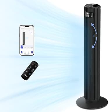 LEVOIT Ventilatore a Torre 108cm, Regolazione 60° Su-Giù, 90° Sinistra-Destra, Ventilatore Silenzioso e Intelligente, Potente 7,9m/s per Camera da Letto, Stanza Grande, 1-24H, 4 Modalità, 12 Velocità
