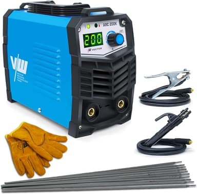 200A Saldatrice Inverter Ad Elettrodo con Inverter IGBT, Saldatrice Elettrodo MMA/STICK/E-HAND con Hot Start, Arc Force, Anti-Stick, 10 Fili di Saldatura, Guanti da Saldatore -Vector Welding