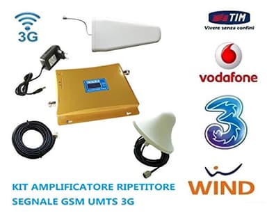 KIT AMPLIFICATORE RIPETITORE SEGNALE GSM UMTS 3G ANTENNA TIM WIND VODAFONE TRE CAVO 10 METRI