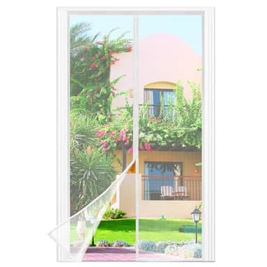 Zanzariera Magnetica per Porte, 140 x 240 CM - Bianco Rete Fine, Tenda Totalmente Magnetiche,si Chiude da Sola, Zanzariera Porta Finestra Larghezza Superiore Aumentare a 3,8 CM