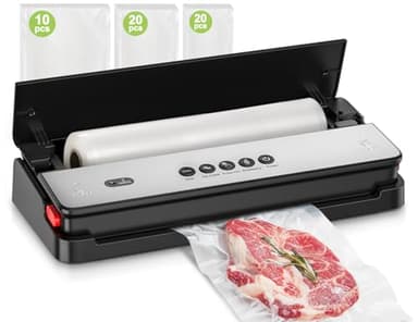 Bonsenkitchen Macchina Sottovuoto per Alimenti, Tagliapasta Incorporato e Rotoli per Sacchetti Sottovuoto e Starter Kit, Dispositivo di Aspirazione Esterno, con 50 sacchetti sottovuoto