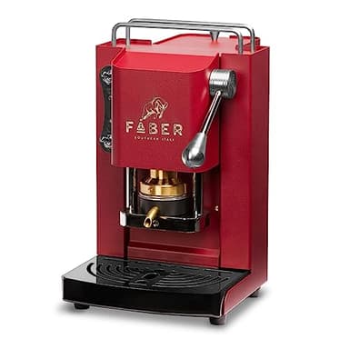 FABER COFFEE MACHINES | Modello Pro Mini Deluxe | Macchina caffe a cialde ese 44mm | finiture Cromo | Pressacialda in ottone (Cherry Red)