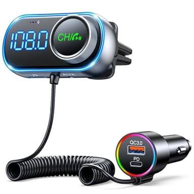 EOIWUY Trasmettitore FM Bluetooth 5.3 per Auto, [Bassi & Hi-Fi] Bluetooth Auto con PD36W & QC3.0 18W Adattatore Bluetooth Auto, Vivavoce Bluetooth per Auto, Assistente Vocale, Uscita AUX