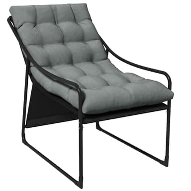 Outsunny Poltrona da Giardino con Cuscino Imbottito in Cotone PP, Poltroncina per Esterno in Acciaio e Poliestere, 62x110x88 cm, Grigia e Nera