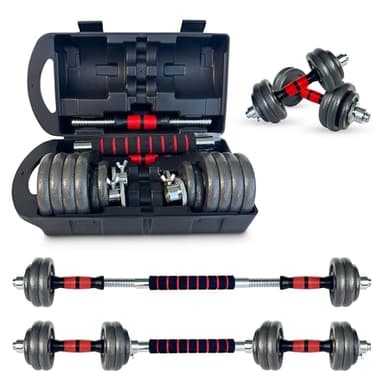 Set Manubri Pesi Palestra regolabili con valigia, dischi in ghisa kit da 15 20 30 KG, impugnature ergonomiche e barre di collegamento per allenamento completo home gym, allenamento a casa (15 KG)