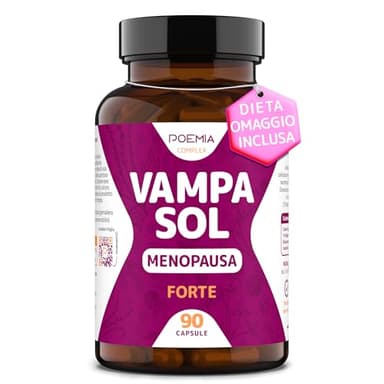 Integratore Menopausa Completo per Vampate di Calore Vegano Inositolo Alto Dosaggio 90 Capsule Regolarizza Umore Sudorazione Cimicifuga Trifoglio Rosso Dioscorea VAMPASOL Poemia