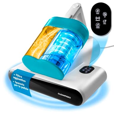 CLEANmaxx aspirapolvere a rotazione contro gli acari della polvere + luce UV-C e filtro HEPA per chi soffre di allergie | aspirapolvere portatile per materassi | funzione ultrasuoni e calore