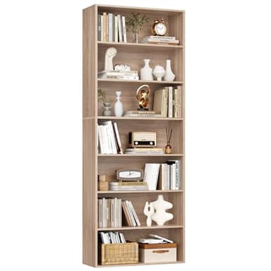 FirFurd Libreria 209,5CM,Libreria Scaffale a 7 Ripiani,Libreria Verticale in Legno,Divisorio per Stanza,per Soggiorno, Studio, Cucina, Ufficio, 209,5 x 60 x 23,5 cm (Rovere Chiaro)