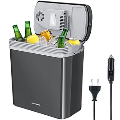 Frigorifero Elettrico Portatile per Auto da 24 Litri, Mini Frigo con Manico Ergonomico, Spina da 230V e 12V, Modalità Freddo e Caldo (Grigio)