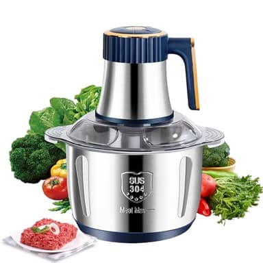 Tritatutto elettrico con ciotola in acciaio inox 5L, tritacarne, multiuso 500 W, 5 livelli di velocità tritacarne elettrico per alimenti, con 6 lame rimovibili, frullatore per verdure tritare carne