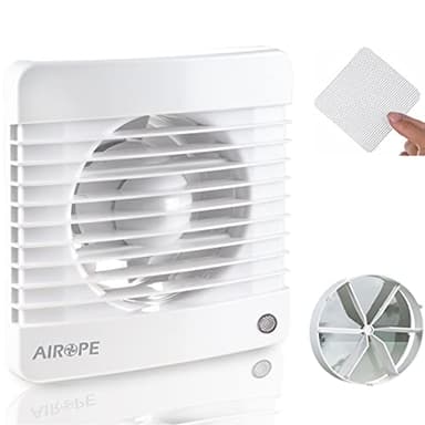 Airope,Timer 100 mm Ventola Estrazione Ventilazione, Valvola di non Ritorno Aria + Zanzariera Integrata, 78 m³ /h,7 W,dB(A) 26, Silenzioso, per Bagno, Wc,Cucina,Buro,Garanzia 5 ANNI