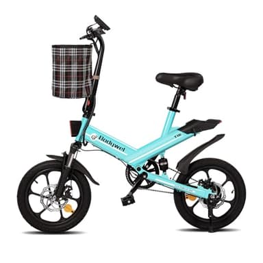 Bodywel T16 Bicicletta Elettrica Pieghevole, Bicicletta Portatile da 14"/16" con Batteria 36V/10.4Ah/7.8Ah, Motore da 250W, Display LED da 4.5", Ammortizzazione Completa, Bluetooth APP, Unisex