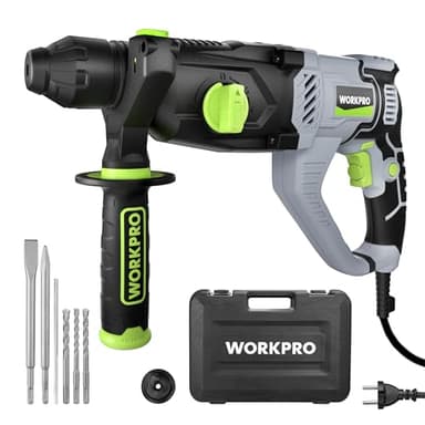 WORKPRO Martello Perforatore 1050W, SDS Plus Mandrino, 4 Funzioni,Accessori Ricchi, Adatti per la Decorazione della Casa e la Manutenzione delle Attrezzature
