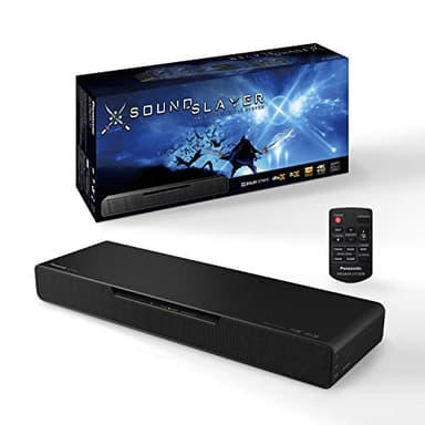 Panasonic SC-HTB01 Pc Gaming Speaker, Subwoofer Integrato SOUNDSLAYER, 80W, Surround 2.1 ch, Dolby Atmos, DTS:X, 4K HDR Pass Through, 3 Modalità Audio di Gioco, Nero