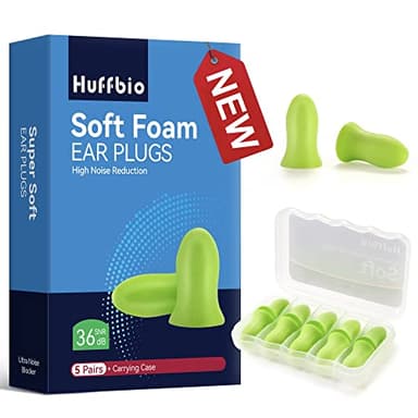 HUFFBIO Tappi Orecchie Dormire, Disegno Rivoluzionario, 5 Paia Tappi Per Le Orecchie In Morbida Schiuma, 36dB SNR Tappi per Orecchie Antirumore, Super Morbido&Riutilizzabili, Per Dormire,Lavoro,Studia