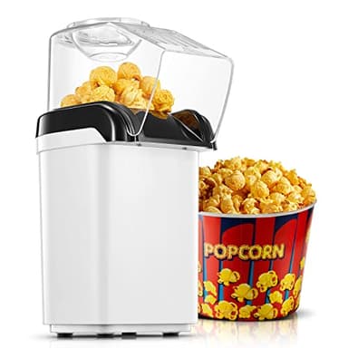 HOUSNAT Macchina Popcorn 1200W, in 2 Minuti, ad Aria Calda, Senza Olio e Grassi, Facile da Pulire, Design Compatto, Bianco