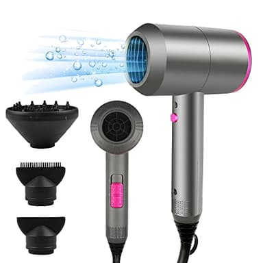 Asciugacapelli Ionico Phone per Capelli Professionale Ioni AC Motore Phon Capelli con 3 Impostazioni di Calore, Tasto Aria Fredda con 1 Diffusore e 2 Concentratori per Molte Acconciature