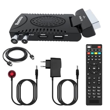 Romicta Decoder Digitale Terrestre 2024, Decoder DVB-T2 1080P H.265 HEVC 10Bit, Ricevitore Digitale Terrestre USB PVR Youtube LCN HDMI SCART Lettore Multimediale, Telecomando Universale 2in1