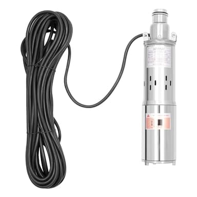 Pompa per pozzi profondi, 12 V, pompa sommersa in acciaio inox, portata massima 1,2 m³/h, portata massima 20 m, lunghezza del cavo: 17 m