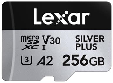 Lexar 256 GB Scheda Micro SD Silver Plus, Scheda di Memoria Flash MicroSDXC UHS-I con Adattatore - fino a 205 MB/s, A2, U3, V30, Class10, TF Card Alta Velocità