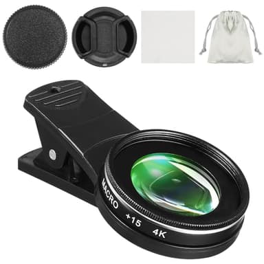 Hemobllo Obiettivo della fotocamera del telefono: Obiettivo macro HD 15X 4K, Obiettivo per fotocamera universale per telefono cellulare 37mm Compatibile con la maggior parte smartphone