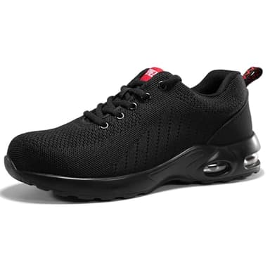 SPIEZ Scarpe Antinfortunistiche Uomo Donna - Scarpe da Lavoro Sicure con Cuscino d'Aria, Comode, Leggere e Traspiranti, Nero, Taglie EU 36-46