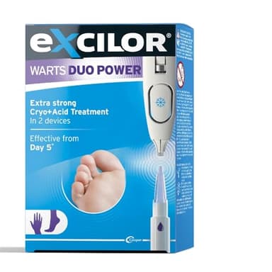 Excilor Warts Duo Power, Trattamento Extra Forte per Verruche con due dispositivi Crio + Acido, Efficace dal giorno 5, per la rimozione di verruche di mani e piedi