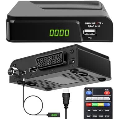 SHUNWEIQTEK Invisibile DVB-T2 Decoder Digitale Terrestre 2025 2026, Supporto USB PVR Registrazione Lettore Multimediale H265 HEVC Main 10Bit 1080P, Ricevitore Digitale Terrestre Scart Telecomando 2in1
