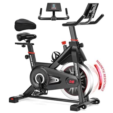 Cyclette da Casa, DMASUN Cyclette Professionale con Display LCD, Movimento Silenzioso, Potente Resistenza Magnetica Cyclette per Casa con Comodo Cuscino, Capacità 160 kg （Include Coprisella Cyclette）