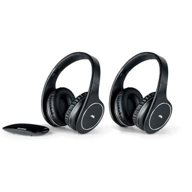 Meliconi HP Easy Digital Bundle, 2 cuffie TV stereo wireless, 100% digitali, con ingresso audio analogico/digitale e base trasmettitore dimensionale nero, Wireless Duo