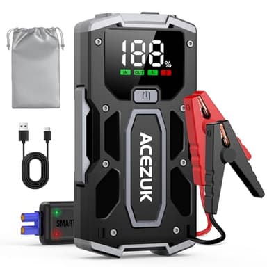 ACEZUK Avviatore Batteria Auto, 4000A Avviatore di Emergenza per Auto/Moto(7.0L Gas or 5.5L Diesel) Starter Batteria Auto Portatile Jump Start con LED/LCD Booster Avviamento Auto