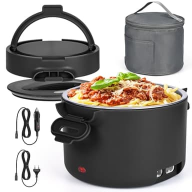 100W Scaldavivande Elettrico Portatile 1L Termos per Alimenti 12V 24V 220V Contenitore Elettrico Thermos Pappa Neonati Acciaio Inossidabile Isolante Portavivande Scaldapranzo per Auto Casa (NERO)